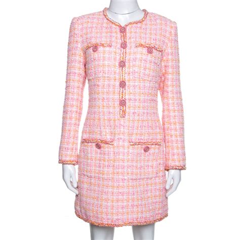 chanel white tweed mini dress|pink Chanel 1990s tweed dress.